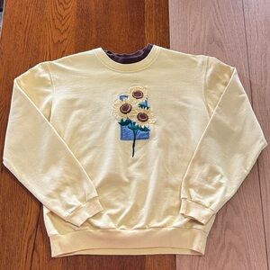 Too Stitch by Morning Sun Sunflower Embroidered Light Yellow Sweater